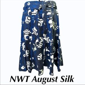 NWT $78 Navy Blue Pleated Belted Geometric Skirt